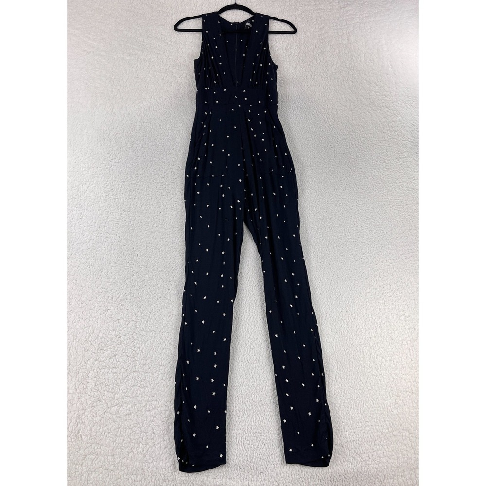 Reformation Jumpsuit‎ Womens Size 2 Black Star Print V-Neck Sleeveless Casual